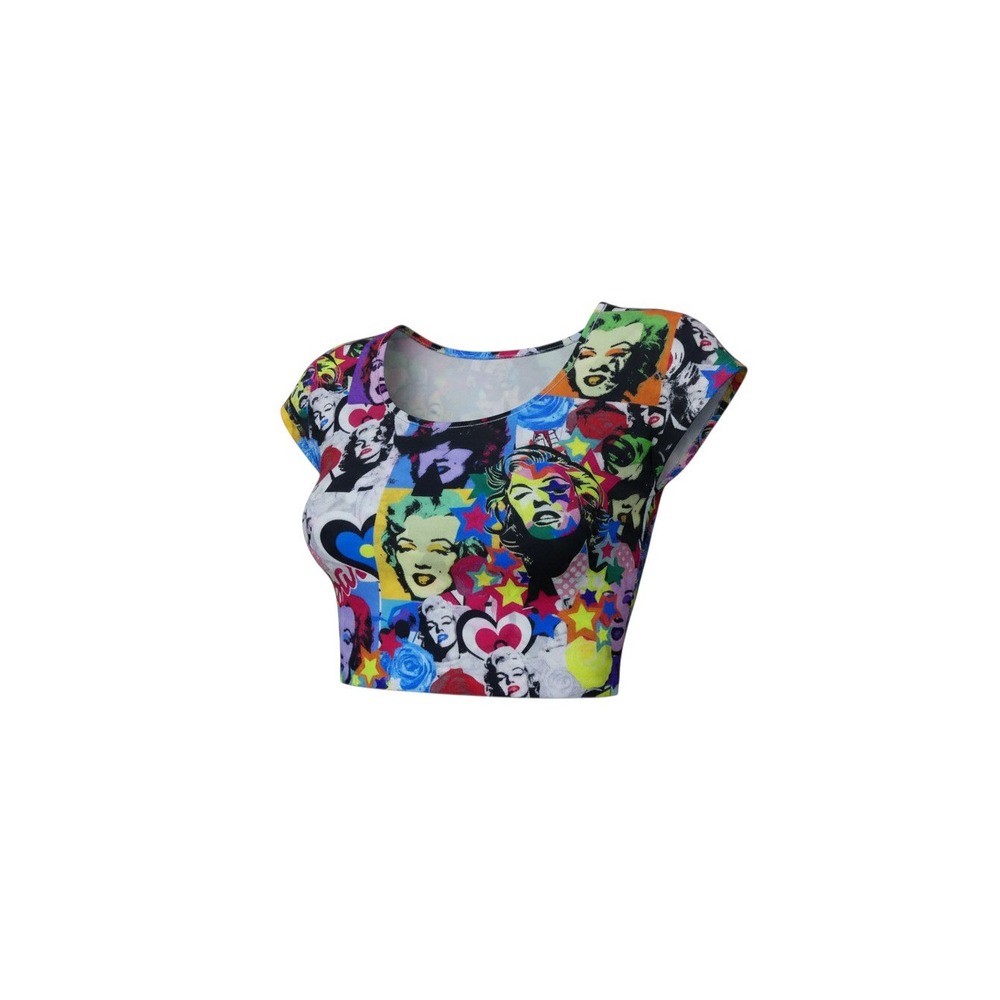Cemi Ceri Crop Top Womens S Multicolor Marilyn Monroe Pop Art Graphic Tee